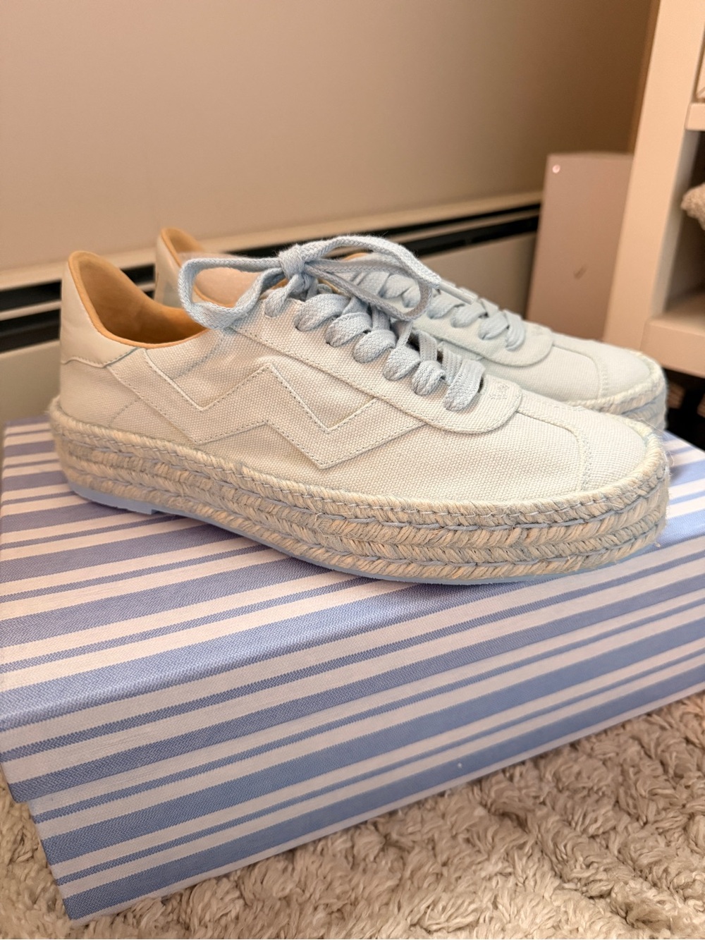 NEW Stuart Weitzman Daryl Espadrille Canvas Platform Sneakers - Pastel Blue